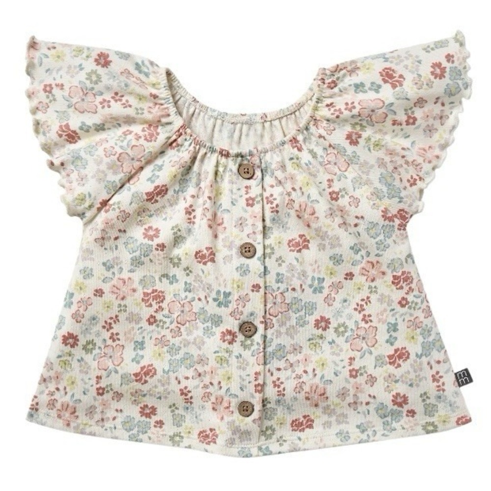 Modern Moments By Gerber Toddler Girl Organic Ruffled Sleeve Faux Button Top New